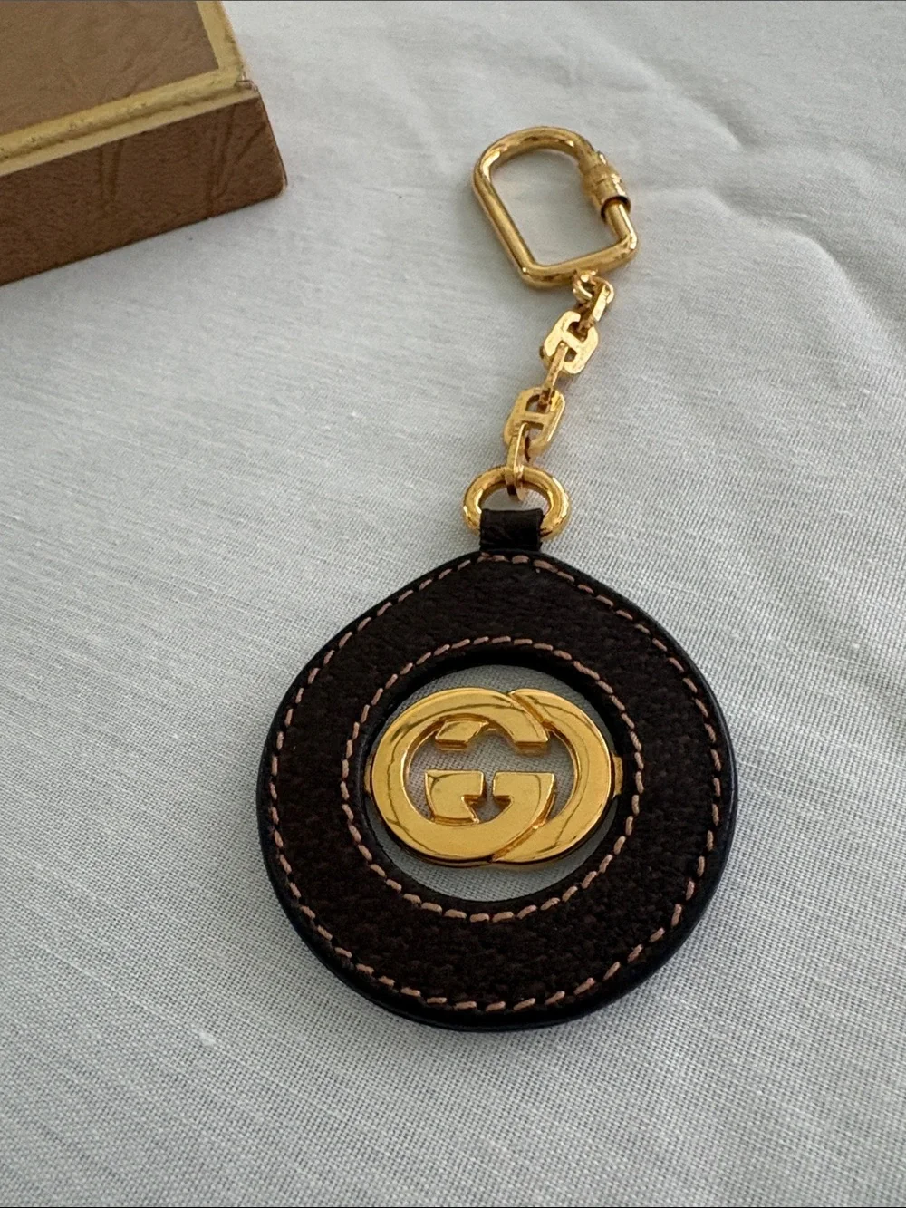 Gucci Brown and Gold Double G Leather Key Ring